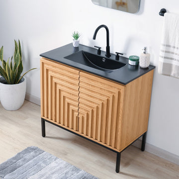 Rowan Geometric Modern Transitional 2-Shelf Bath Vanity Cabinet Only (Sink Basin Not Included)